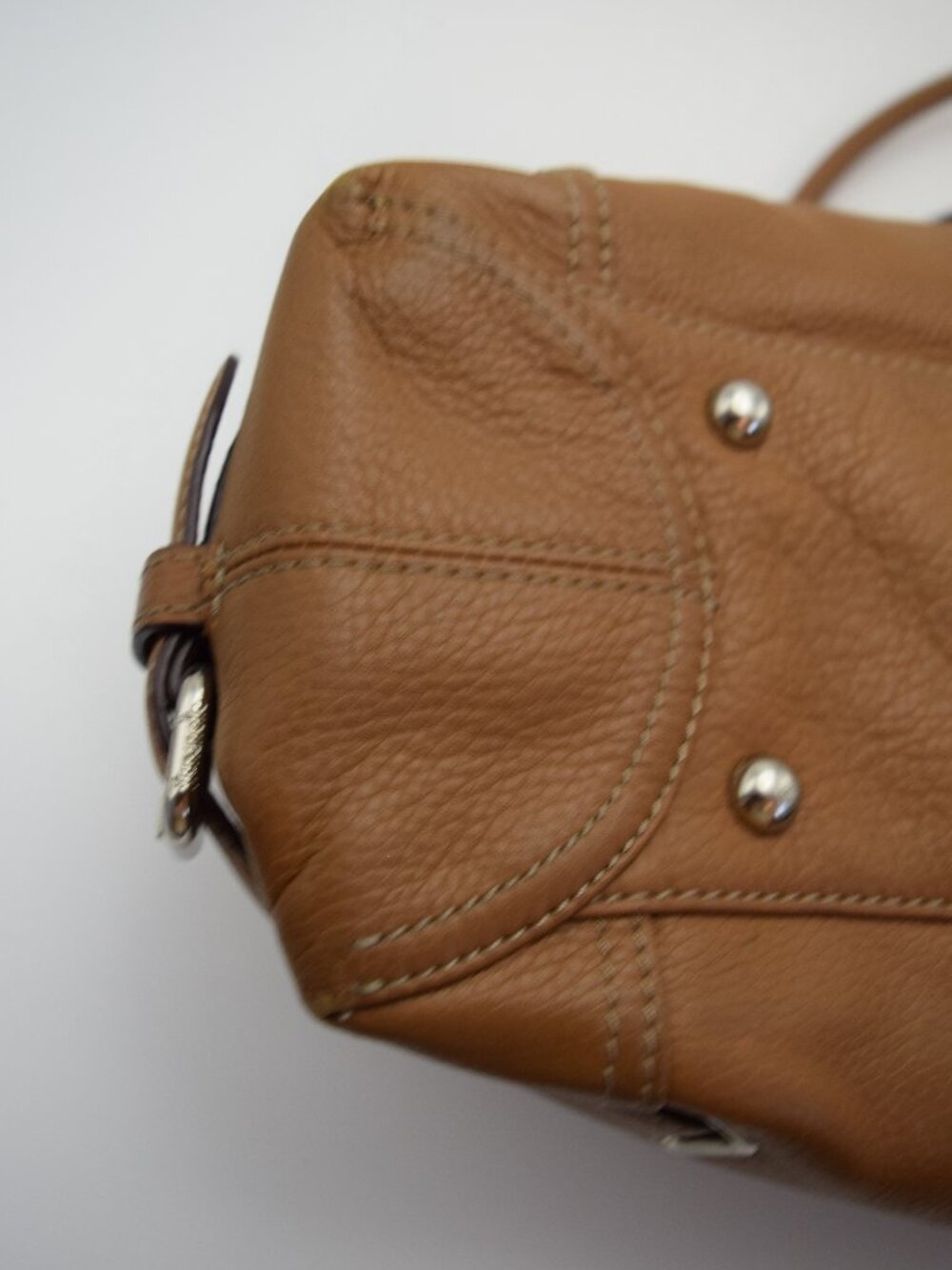 Tignanello Brandy Tan Pebbled Leather Baguette/Satchel Handbag VTG-Very Good - Picture 12 of 14